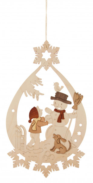 Dregeno Erzgebirge - Fensterbild Winterkinder mit Schneemann