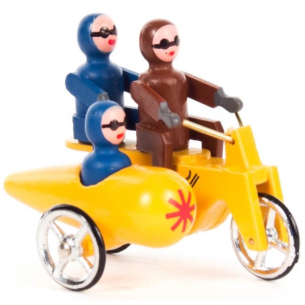 Dregeno Erzgebirge - Miniatur-Motorrad Doppelsitzer mit Seitenwagen gelb