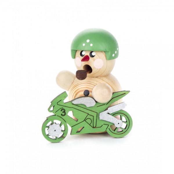 Dregeno Erzgebirge - Räuchermini Biker natur mit grünem Motorrad