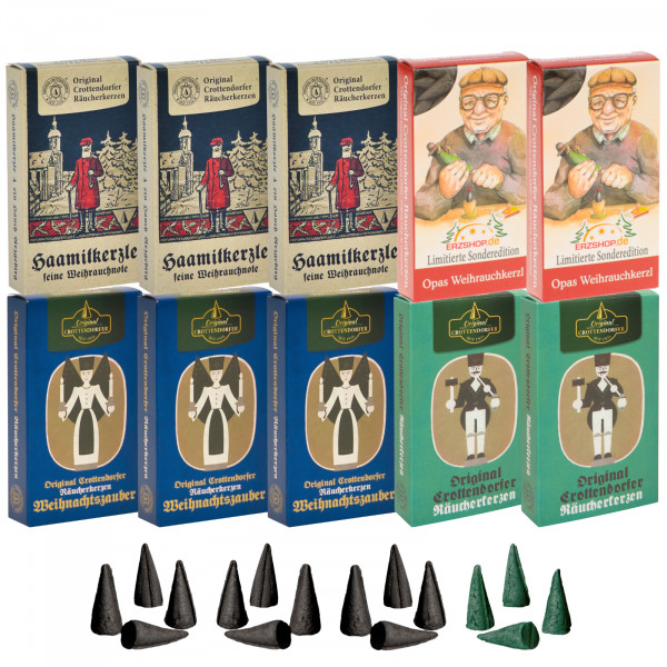 Original Crottendorfer Räucherkerzen Heilige Nacht - 10 Schachteln - Mischung Nostalgie E
