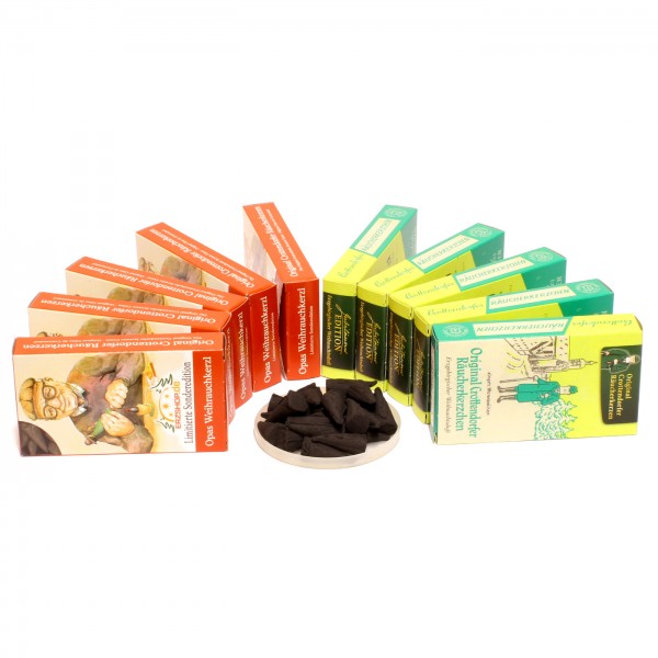 Crottendorfer Räucherkerzen - 10x24 Sparpack – Jubiläumedition Weihnachtsduft + Opas Weihrauchkerzl – Limitierte Sonderedition