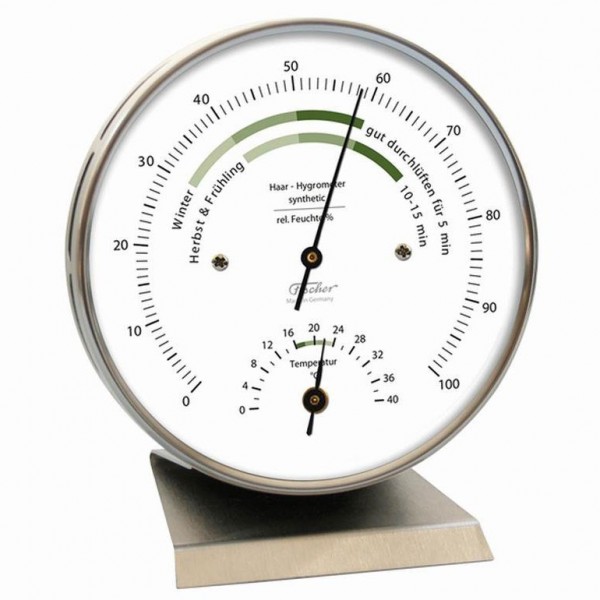 Fischer Life-Serie Wohnklima-Hygrometer mit Thermometer und Edelstahlsockel