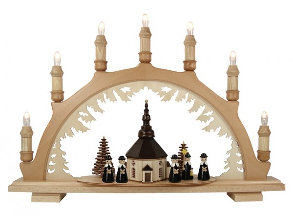 Lenk & Sohn Schwibbogen Erzgebirge 1-fach, 7-flammig Seiffener Kirche mit Kurrende schwarz