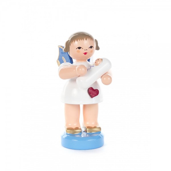 Dregeno Erzgebirge - Herzengel mit Baby, Junge, blaue Flügel