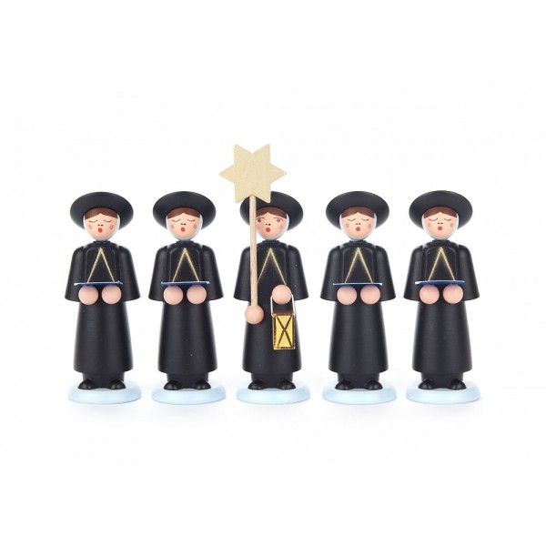 Dregeno Erzgebirge - Kurrendefiguren mit Sternträger und 4 Sänger mit Buch, schwarz - 9cm
