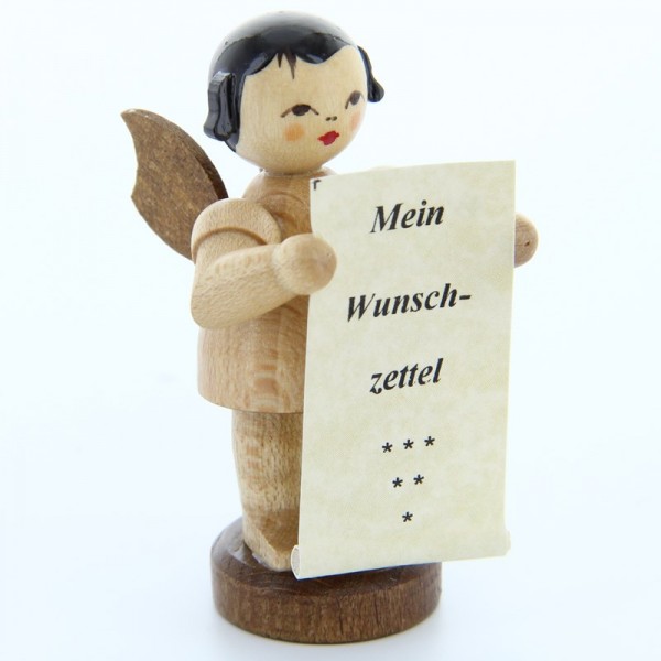 Uhlig Engel stehend mit Wunschzettel, natur, handbemalt