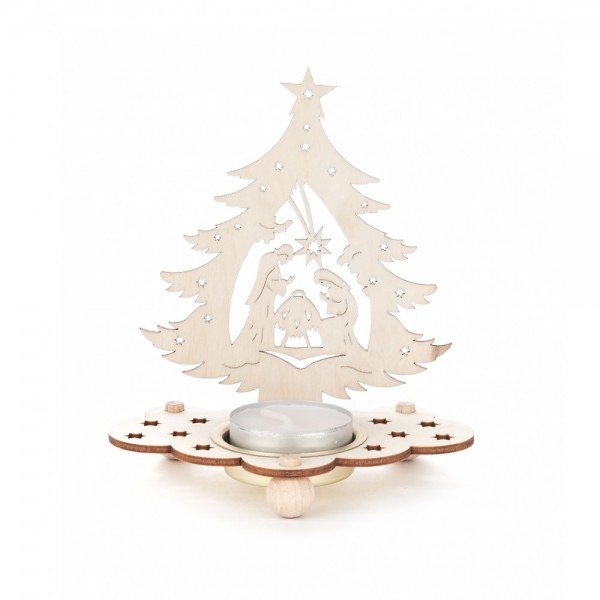 Dregeno Erzgebirge - Teelichthalter Baum Motiv Christi Geburt - 12cm