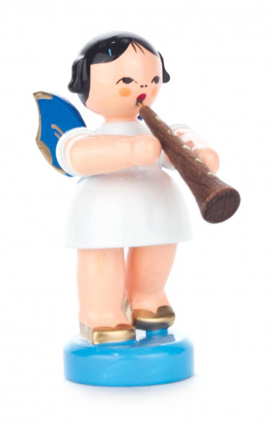 Dregeno Erzgebirge - Engel mit Oboe stehend, blaue Flügel