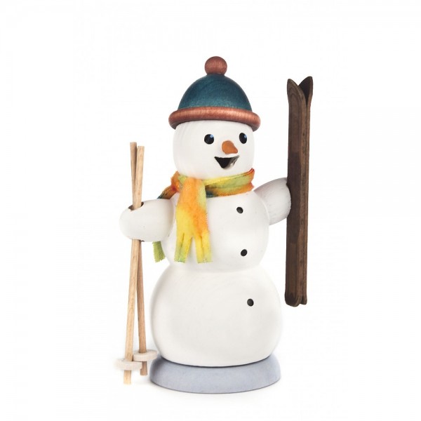 Dregeno Erzgebirge - Räuchermann Schneemann mit Ski - 14cm