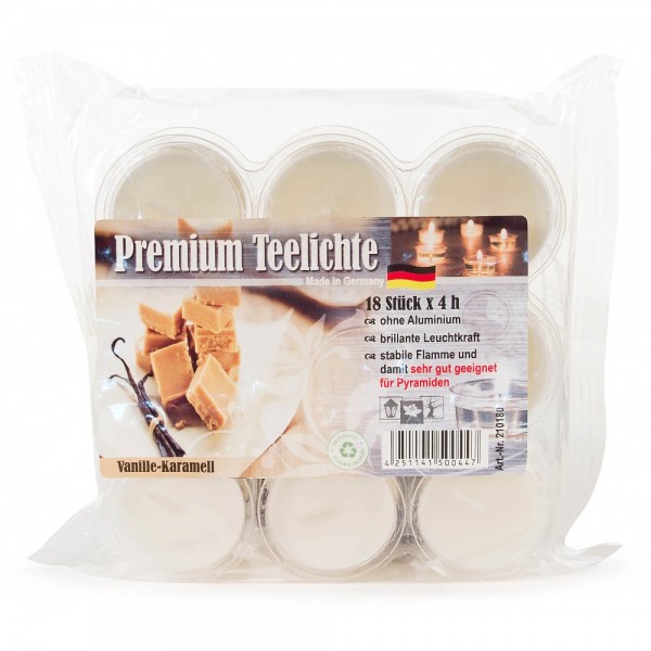 Dregeno Erzgebirge - Premium Duft-Teelichte Vanille in transparenter Acrylschale 18 Stück