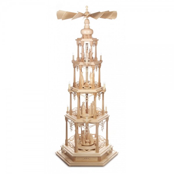 Dregeno Erzgebirge - Pyramide Sternenmotiv, 4-stöckig, mit Figurensatz Weinachtsgeschichte