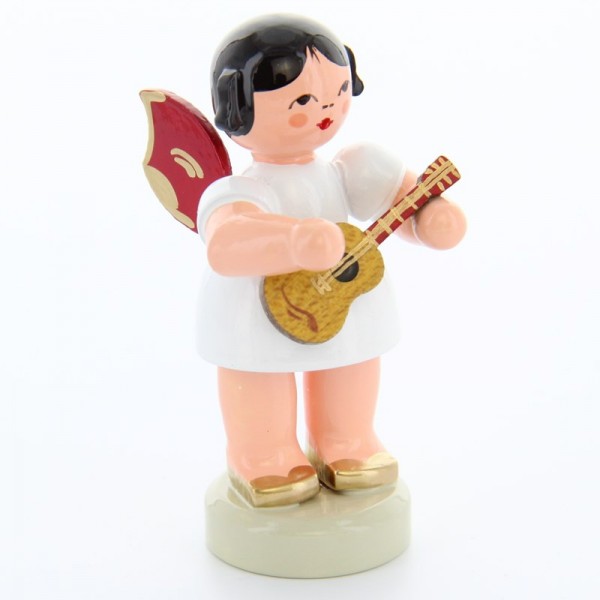 Uhlig Engel stehend mit Ukulele, rote Flügel, handbemalt
