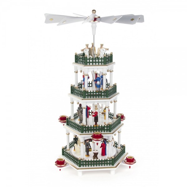 Dregeno Erzgebirge - Pyramide 4-stöckig mit Christi Geburt, farbig - 47cm
