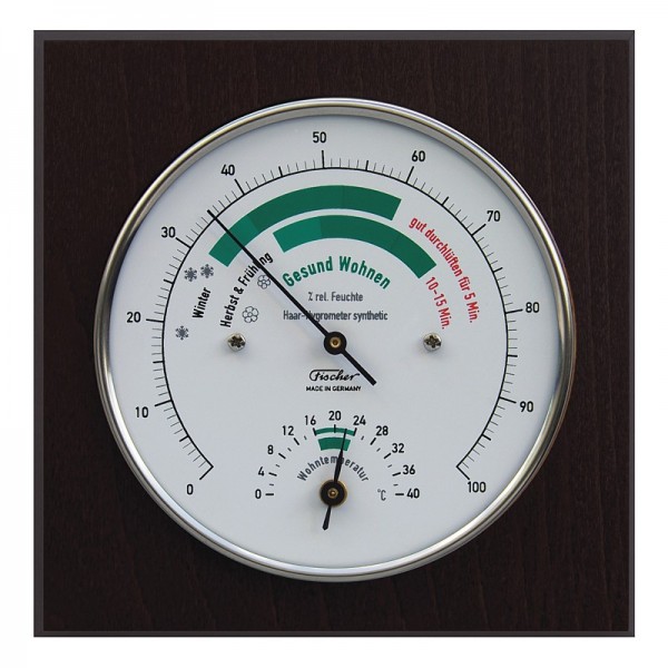 Fischer Life-Serie Wohnklima-Hygrometer mit Thermometer im Holzgehäuse
