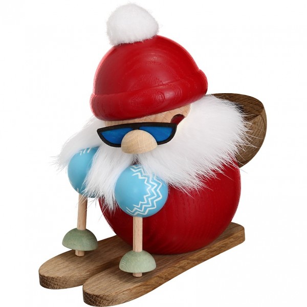 Seiffener Volkskunst Kugelräucherfigur Nikolaus läuft Ski