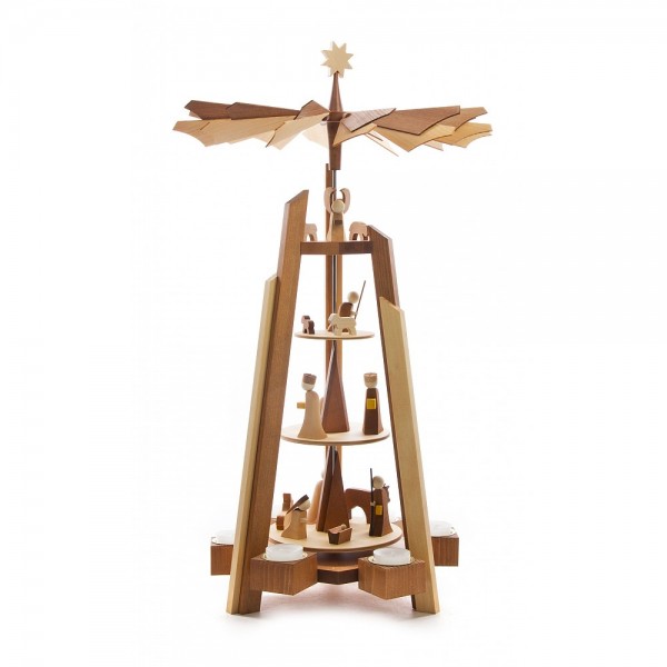 Dregeno Erzgebirge - Pyramide Weihnachtsgeschichte, 4-stöckig, rosenholzfarbig gebeizt