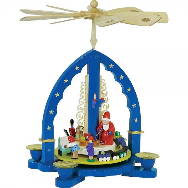 Richard Glässer Erzgebirgspyramide Weihnachtsbescherung blau 27cm
