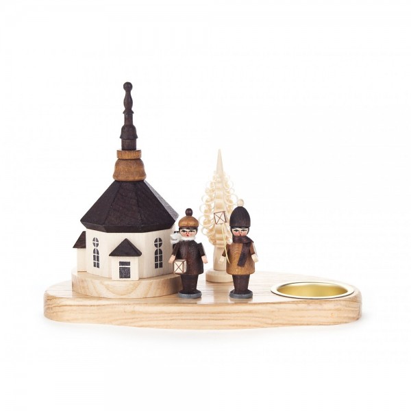 Dregeno Erzgebirge - Teelichthalter Seiffener Kirche und Laternenkinder - 13cm