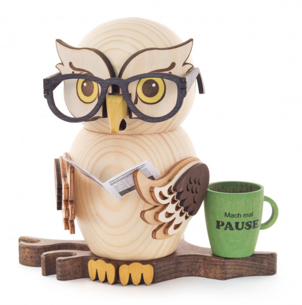 Dregeno Erzgebirge - Räucherfigur Eule mit Brille