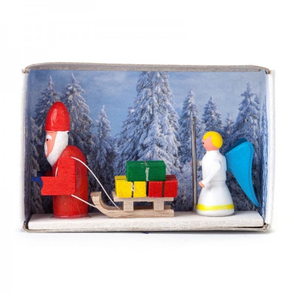 Dregeno Erzgebirge - Miniatur-Zündholzschachtel Weihnachtsmann mit Christkind