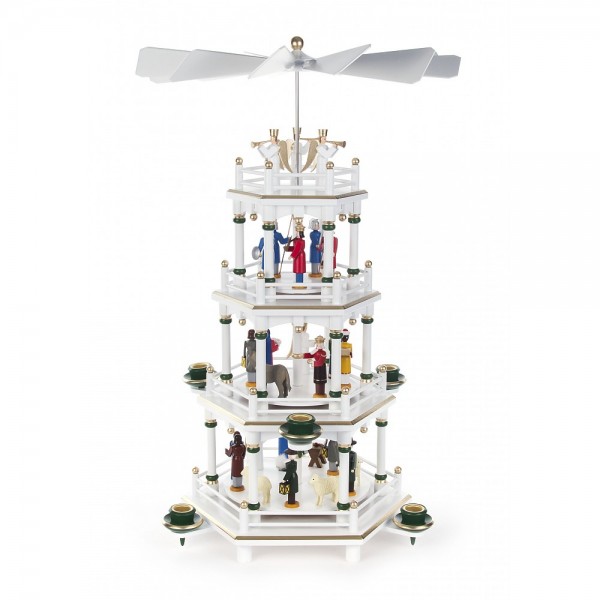 Dregeno Erzgebirge - Pyramide 4-stöckig mit Christi Geburt, farbig - 46cm