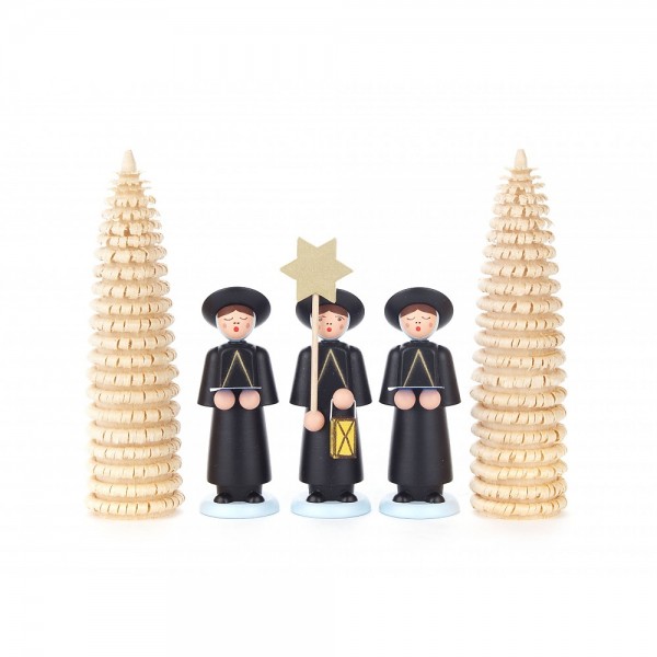 Dregeno Erzgebirge - Kurrendefiguren mit Ringelbäumchen, 5er-Gruppe, schwarz - 12cm