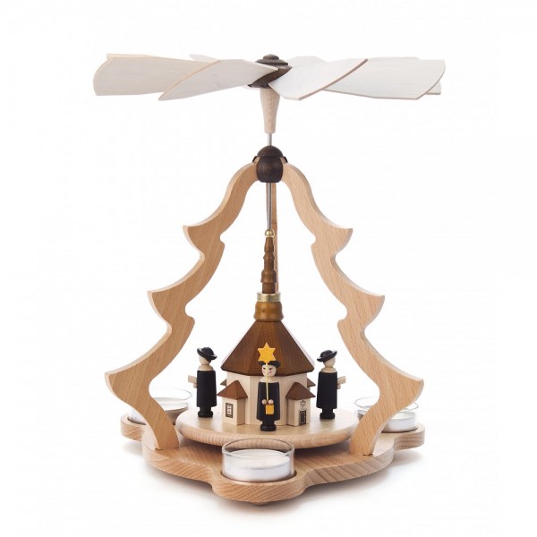 Dregeno Erzgebirge - Pyramide klein mit Seiffener Kirche und Kurrende, für Teelichter - 26cm