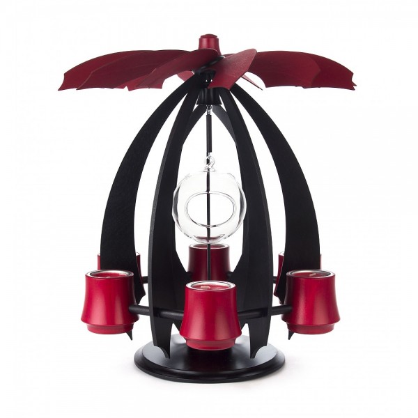 Dregeno Erzgebirge - Pyramide NOVA mit Glaskugel, anthrazit/rubinrot - 38cm