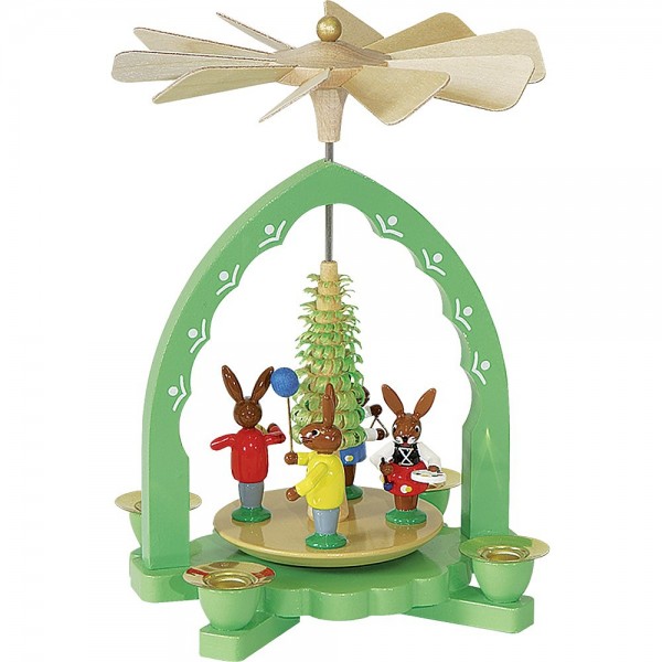 Richard Glässer Erzgebirgspyramide Hasenkinder bunt 19cm