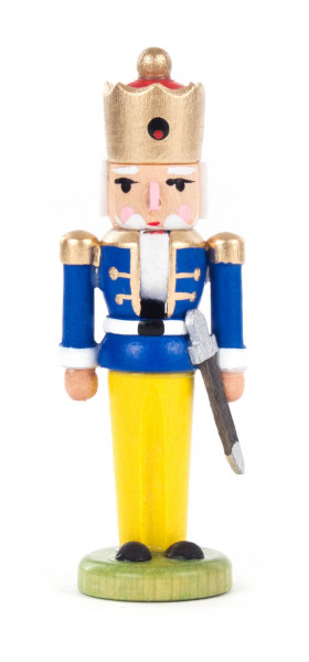 Dregeno Erzgebirge - Mini-Nussknacker König blau-gelb, 7,5 cm