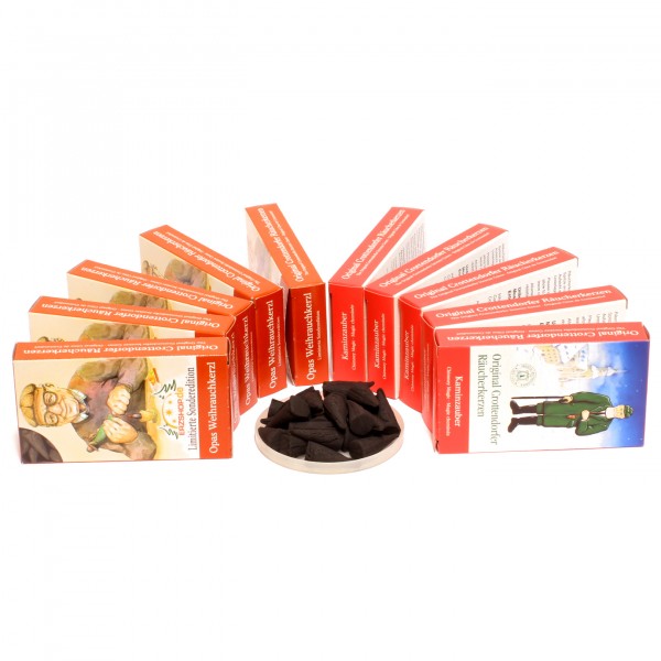 Crottendorfer Räucherkerzen - 10x24 Sparpack – Kaminzauber + Opas Weihrauchkerzl – Limitierte Sonderedition