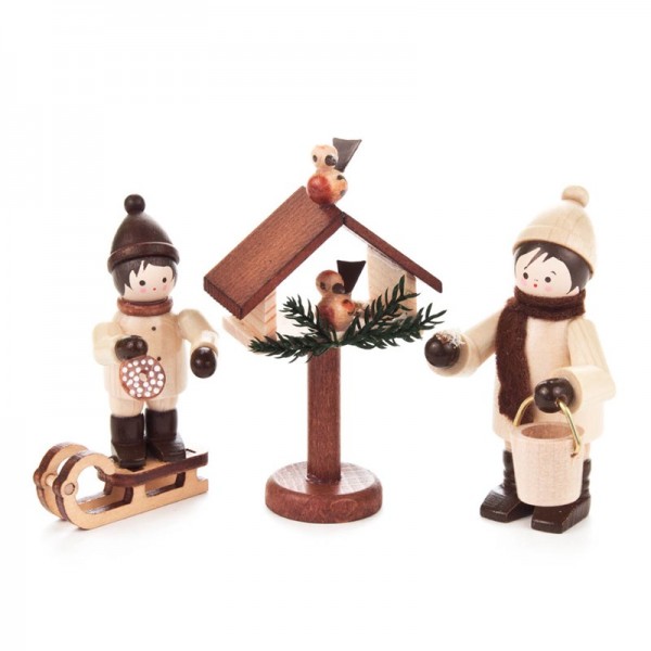 Dregeno Erzgebirge - Miniatur-Vogelfütterung, natur, 3-teilig