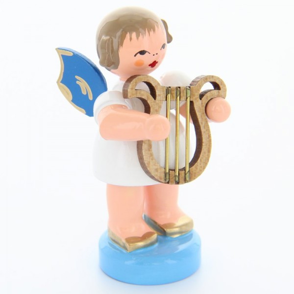 Uhlig Engel stehend mit Leier, blaue Flügel, handbemalt