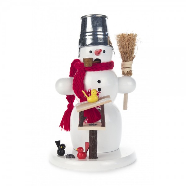 Dregeno Erzgebirge - Räuchermann Schneemann mit Vogelhaus - 17cm