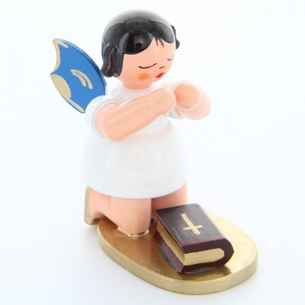 Uhlig Engel kniend mit Bibel, blaue Flügel, handbemalt