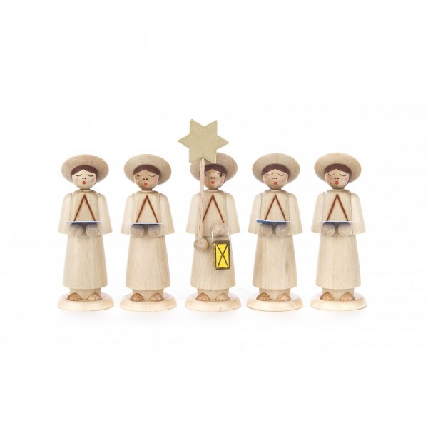 Dregeno Erzgebirge - Kurrendefiguren mit Sternträger und 4 Sänger mit Buch, natur - 9cm