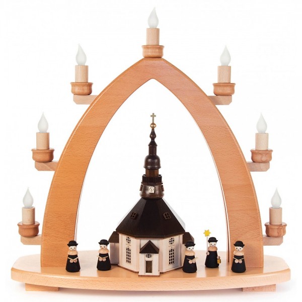 Dregeno Erzgebirge - Schwibbogen Seiffener Kirche elektrisch beleuchtet