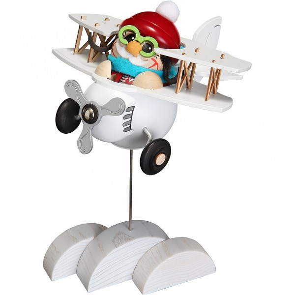 Seiffener Volkskunst Kugelräucherfigur Nikolaus im Doppeldecker