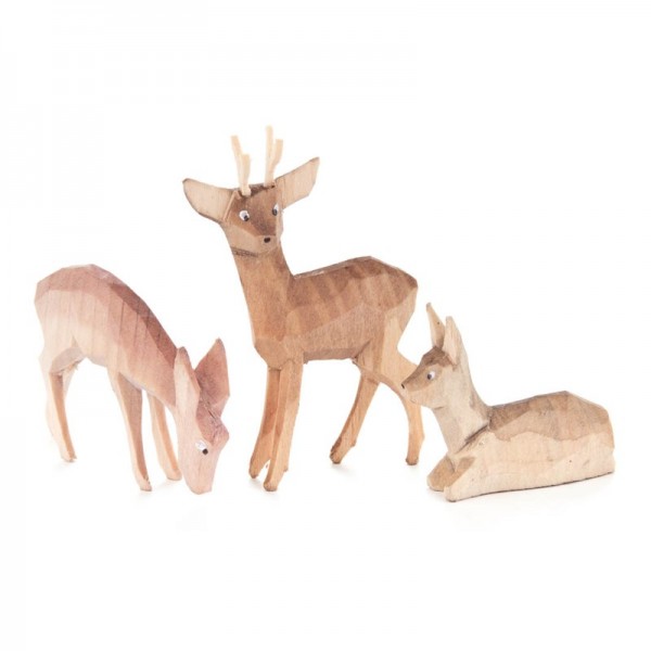Dregeno Erzgebirge - Miniatur-Geschnitzte Rehe, 3-teilig