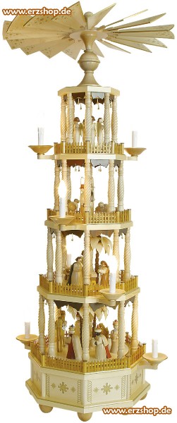 Richard Glässer Erzgebirgspyramide mit gedrechselten Säulen elektrisch 184cm