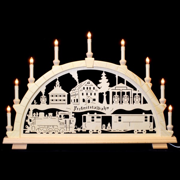 Holzkunst Niederle - Schwibbogen 9-flammig - Preßnitztalbahn 2014 VI-K-Lok