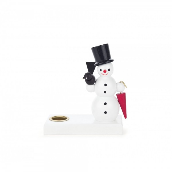 Dregeno Erzgebirge - Kerzenhalter mit Schneemann und Schirm - 8cm