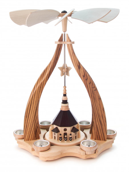 Dregeno Erzgebirge - Design-Pyramide »Seiffener Kirche« Zebrano, für Teelichte