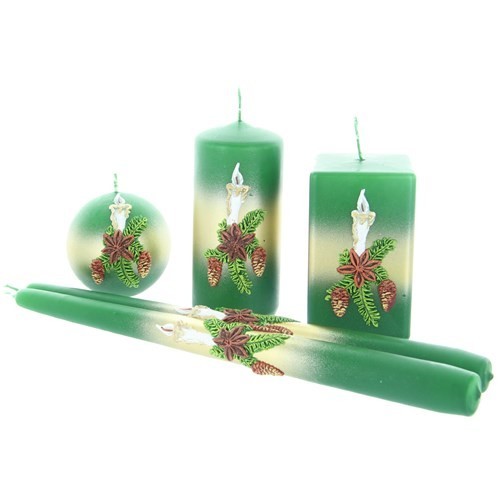 Weihnachtskerze Grün - Kerzenset mit Kerze - 5-teilig