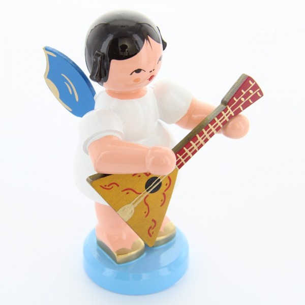 Uhlig Engel stehend groß mit Balalaika, blaue Flügel, handbemalt