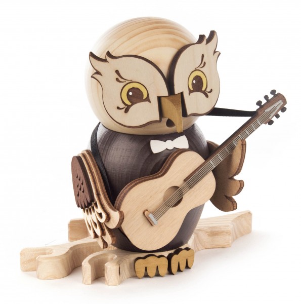 Dregeno Erzgebirge - Räucherfigur Eule mit Gitarre