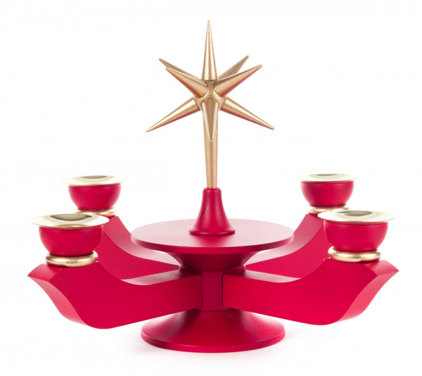 Dregeno Erzgebirge - Adventsleuchter mit Stern rot klein, für Kerzen Ø 17 mm