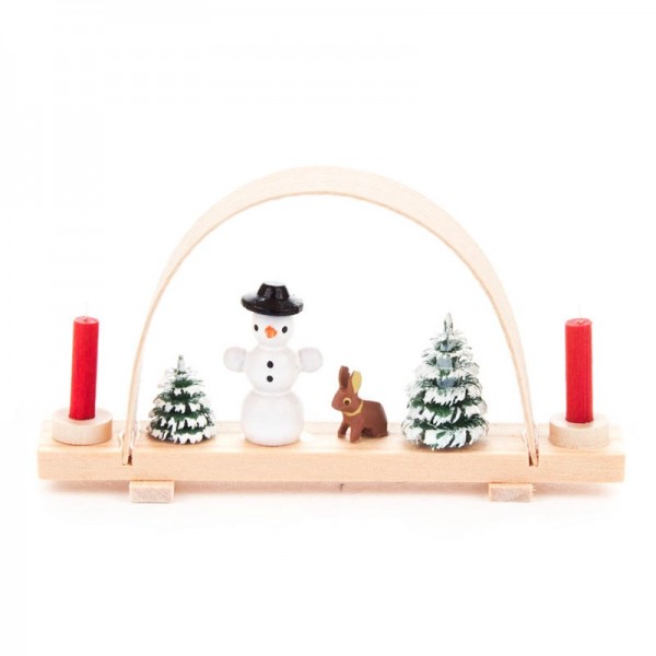 Dregeno Erzgebirge - Miniatur-Schwibbogen mit Schneemann und Hase