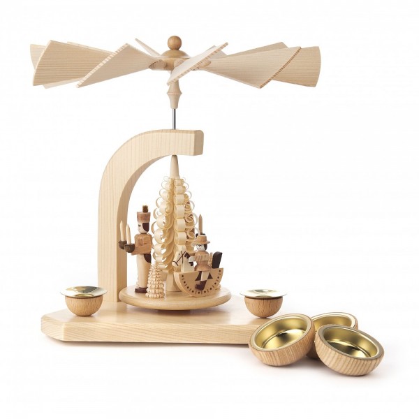 Dregeno Erzgebirge - Pyramide klein mit Engel und Bergmann natur für Kerzen und Teelichter - 26cm