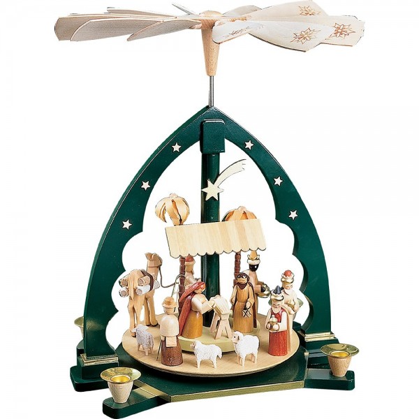 Richard Glässer Erzgebirgspyramide Christi Geburt grün 40cm